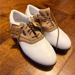 Nike Airliners Classic Saddle Golf Shoes Women's 8 NWT White/Tan Leather NWT NOS